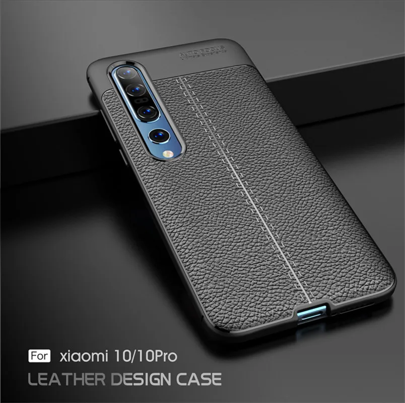 

For Xiaomi 10 Pro Phone Case CoverLuxury Leather Case TPU Silicone Bumper Matte Soft Protect Cove Phone Cover Case For Mi 10