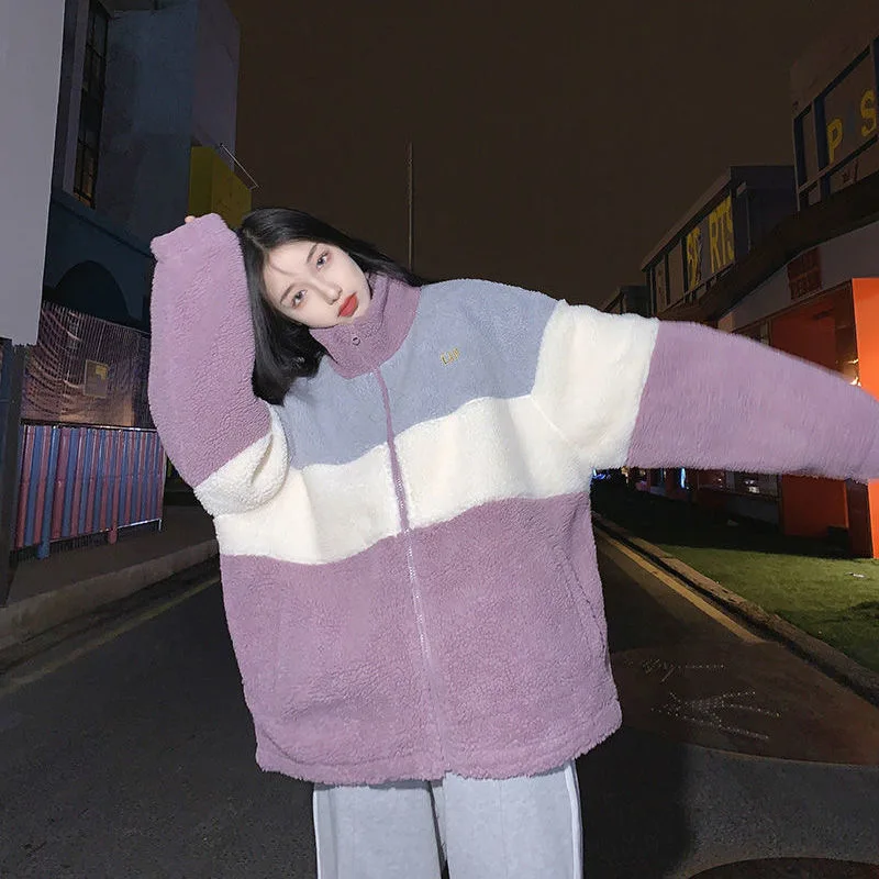 

Шерстяной кардиган, жакет на молнии, пуловер, Женская простроченная теплая Толстая Милая Толстовка Harajuku Y2K, винтажный корейский женский топ