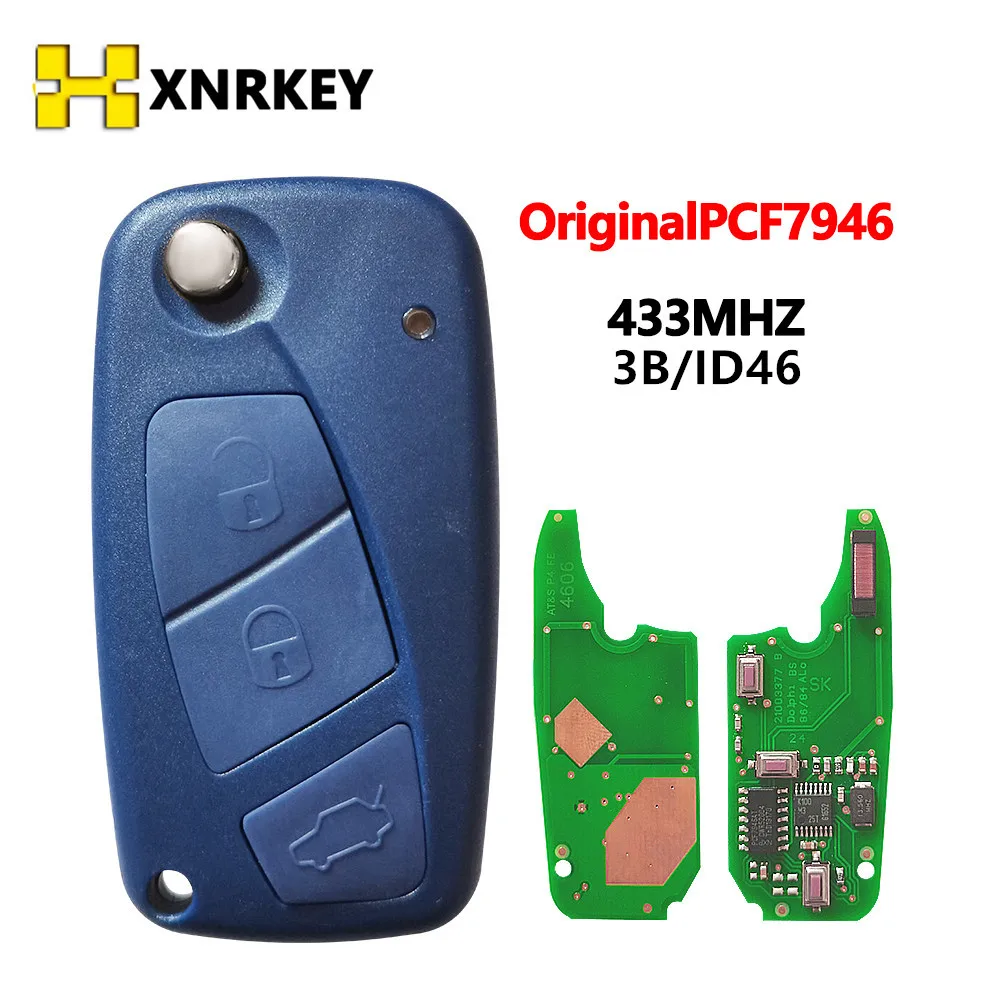 

XNRKEY Blue Colour 3 Button Flip Remote Key 433Mhz For FIAt 500 Panda Punto Bravo Key With PCF7946 Chip
