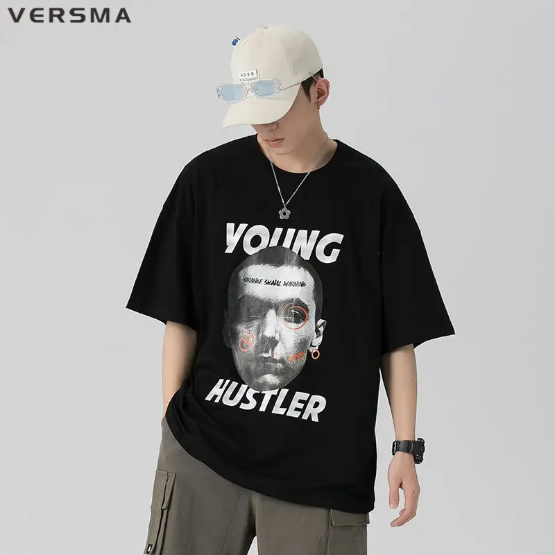 

VERSMA Korean Trendy Creative Print Short Sleeve T-shrit Men American Streetwear Hip Hop Unisex Tee Shirt Women 5XL Dropshipping
