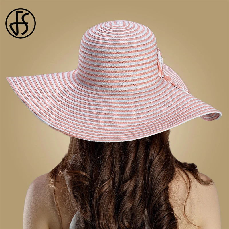 Женская складывающаяся шляпа FS пляжная с широкими полями и цветами голубая или