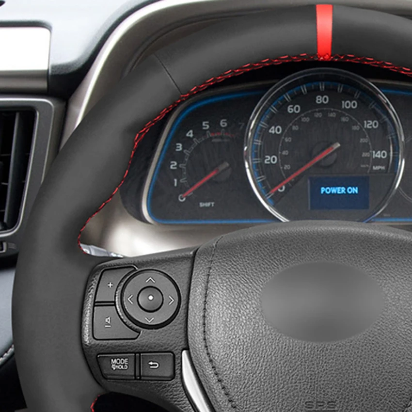 

LQTENLEO Black Suede Red Leather Steering Wheel Cover for Toyota RAV4 2013-2019 Corolla 2014-2019 Auris 2013-2016 Scion iM 2016