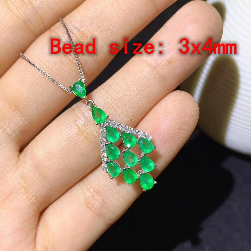 

1Pc Natural Emerald stone necklace clavicle chain, noble and elegant full clean body flash 925 silver inlaid gifts for women