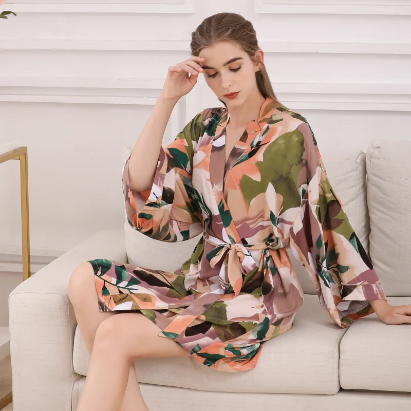 Халат женский с цветочным принтом домашняя одежда халаты длинными рукавами и