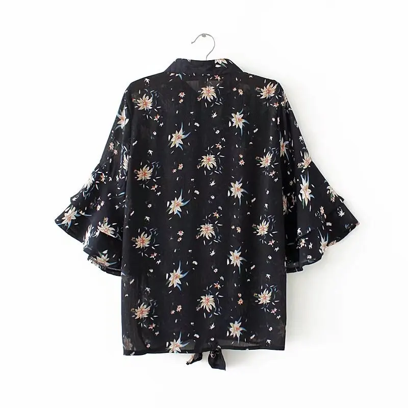 

Women's Clothing Printed Blouses Spring Summer 2020 New Casual Chiffon Plus Size Half Flare Sleeve Floral Shirt Women