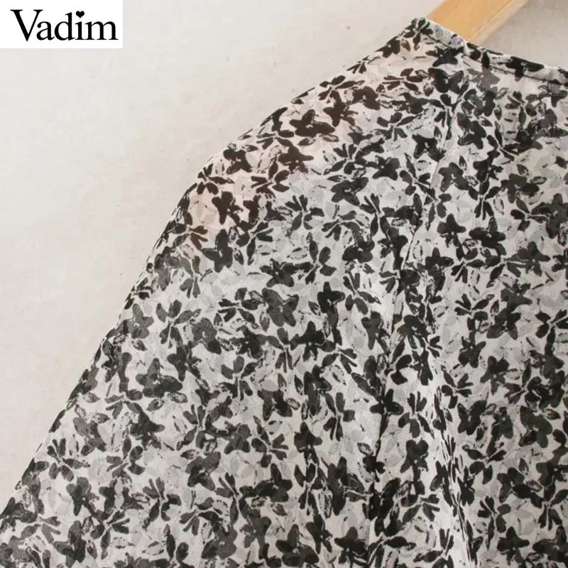 Vadim women elegant chiffon floral print blouse flare sleeve see through shirts female casual loose tops blusas LB729 | Женская одежда