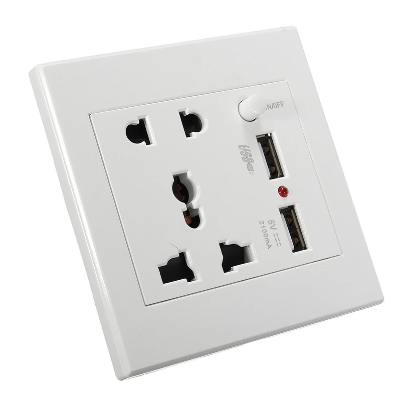 

Universal 2100mA 5V 2 USB Wall Socket AC 110-250V Home Wall Charger 2 Ports USB Outlet Power Charger For Cellphone In Store