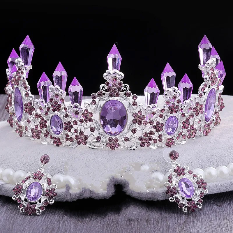 Silver Purple Needle Барокко синий зеленый красный кристалл свадебная тиара короны великолепные Стразы диадема для головной убор «Принцесса» Свадебные аксессуары для волос - Окраска металла: Silver Purple Needle
