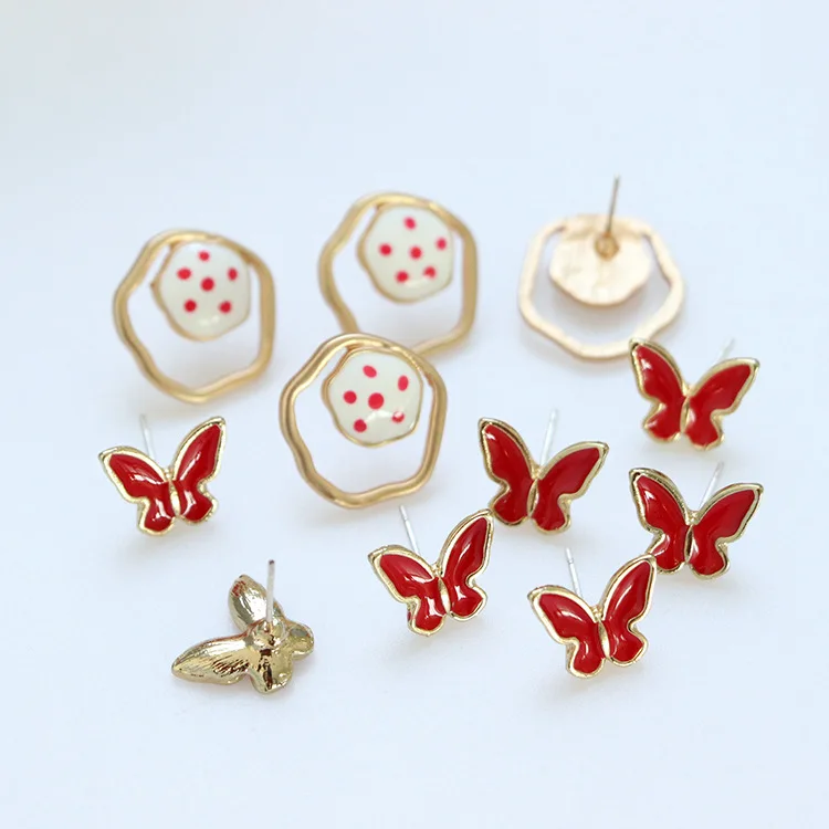 

10 PCS Metal Alloy Drops Of Glaze Enamel Flowers Butterfly Stud Earrings Settings For Women Jewelry Decorations