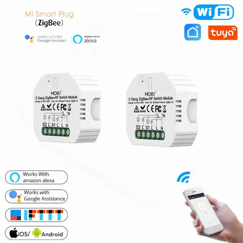 

2 Way Smart Light Switch Relay Module 2 Gang Smart Home Tuya ZigBee Switch Module Remote Work With Alexa Google Home Automation