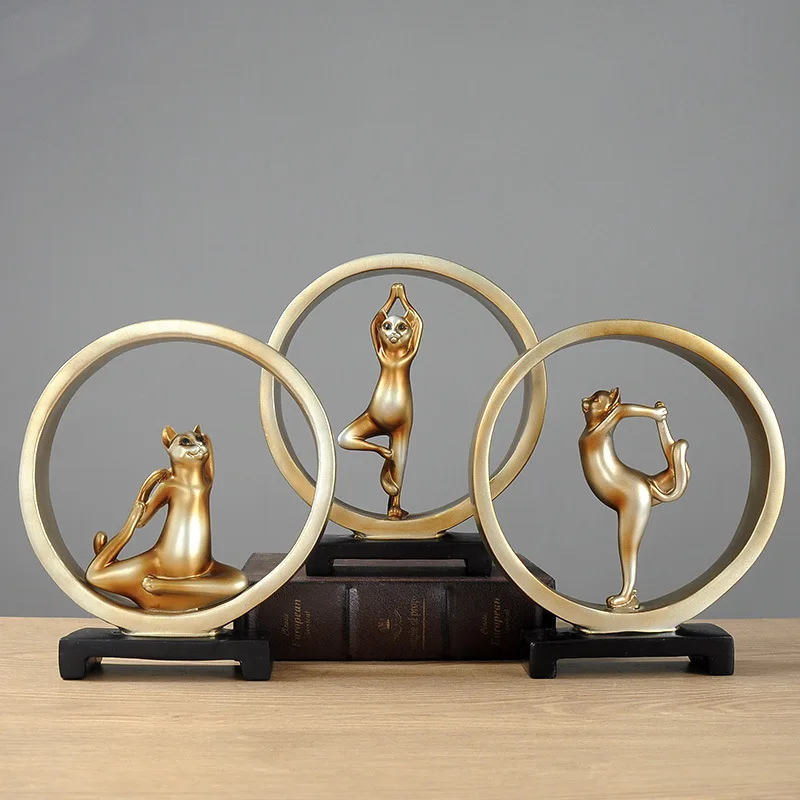 

3PCS/SET KAWAII YOGA CAT FIGURINE GIRL'S DREAM MODERN ART SCULPTURE DOLLS RESIN CRAFTS ANIMAL HOME DECORATION R1455