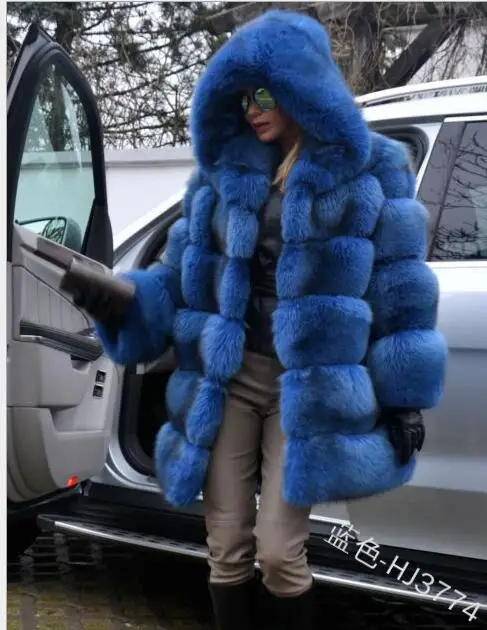 blue color Зимнее пальто из искусственного меха, новое модное пальто для женщин, средний стиль, воротник-стойка, Лисий мех, свободные куртки из искусственного меха размера плюс S-4XL - Цвет: blue color