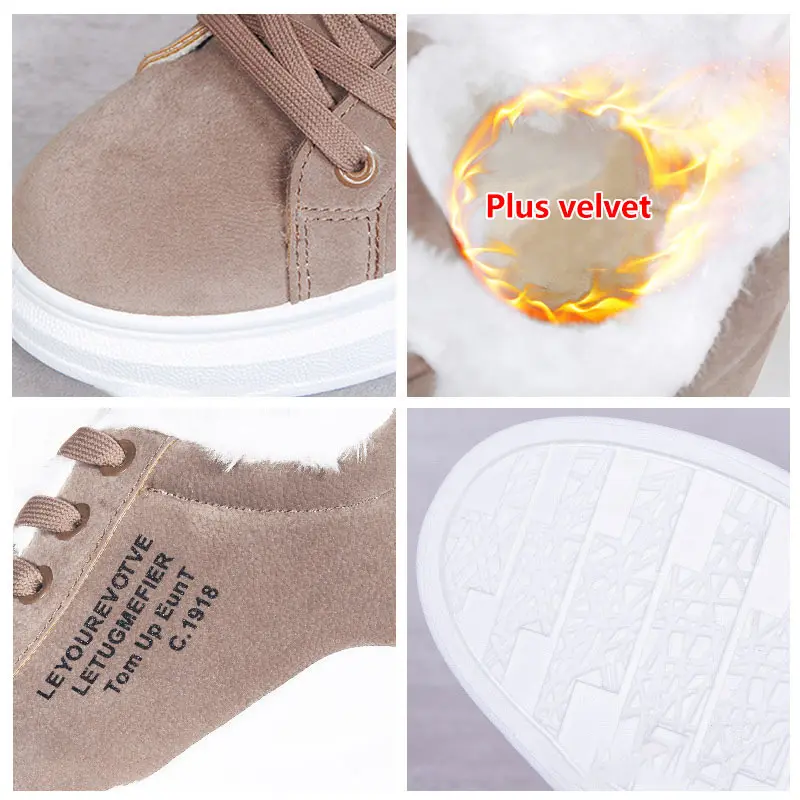 

Winter Sneakers Women Casual Shoes 2019 New Warm Fur Plush Shoes Lace Up Platform Sneakers Low Heel Snow Boots