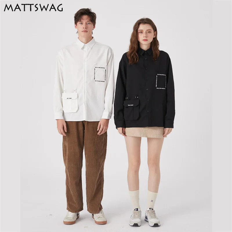 Черно-белая рубашка MATTSWAG для мужчин/женщин 2020 с буквенным принтом и карманом