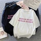Женские футболки, модная футболка, сатана это мой сахарный папа, Tumblr, рубашка, эстетичная Женская одежда, кавайная футболка в стиле Харадзюку