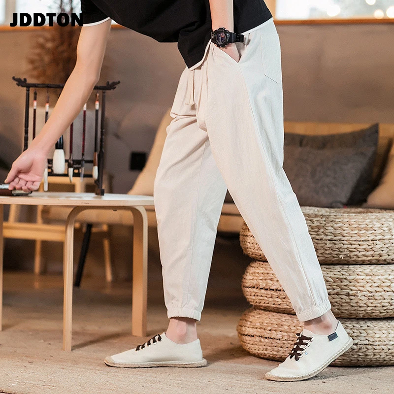 Мужские хлопковые брюки JDDTON повседневные льняные шармы длиной до щиколотки в