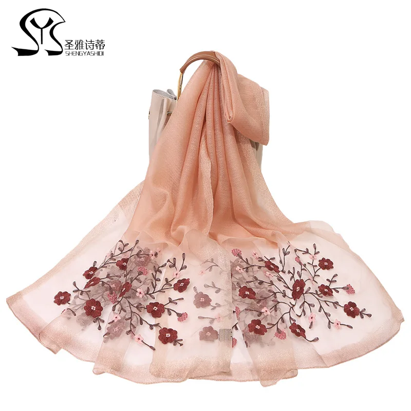 Новый осенне-зимний Шелковый шерстяной вышитый шарф для женщин теплый мам