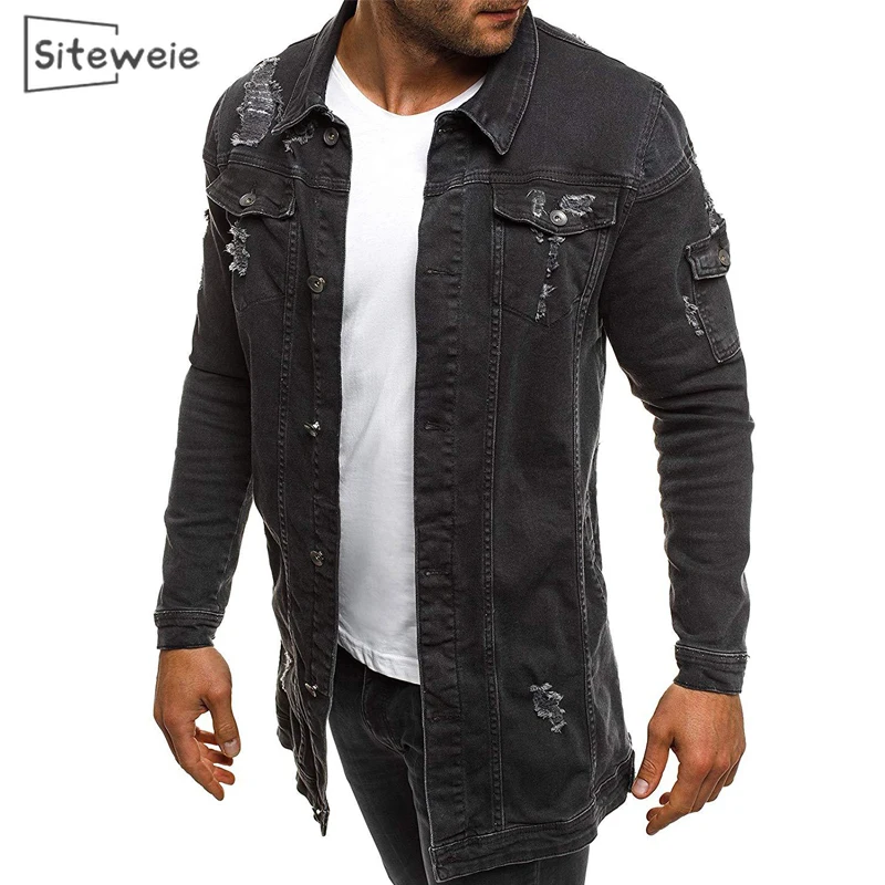 SITEWEIE джинсовая куртка Для мужчин Искусственно состаренная с дырками пальто мото