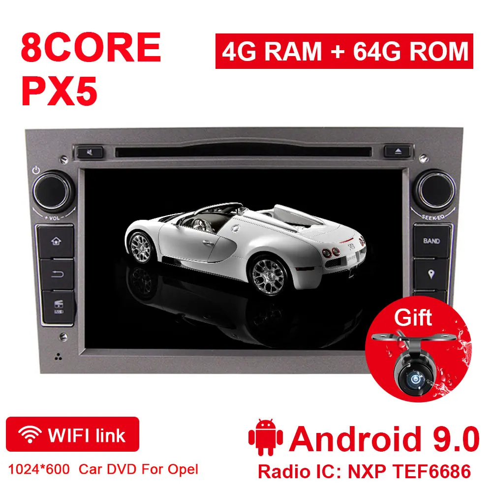 GRAY 4G 64G PX5 Eunavi 2 Din Android 9 1024*600 HD Автомобильный dvd-плеер для Opel Astra Vectra Antara Zafira Corsa Мультимедиа gps Navi Радио DSP wifi - Цвет: GRAY 4G 64G PX5