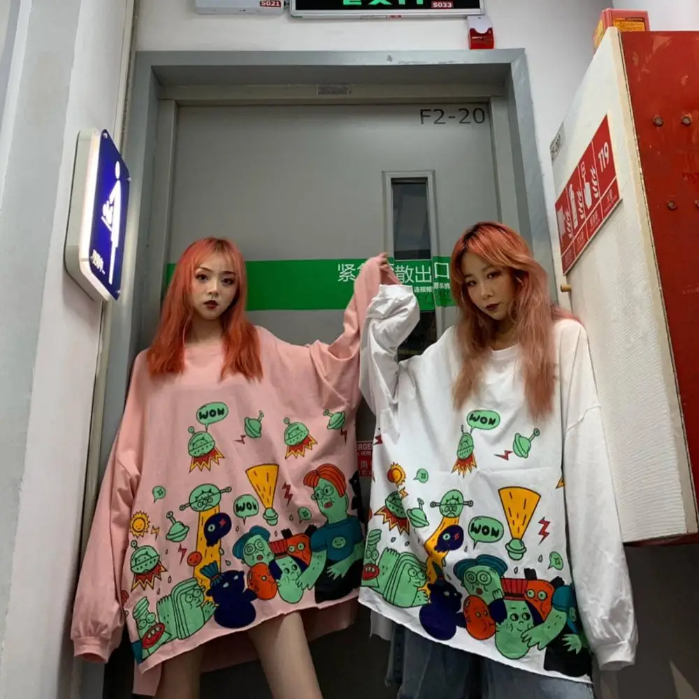 

Women Cartoon Autumn Sweatshirt Harajuku Frog Print Hoodie Tops Female Casual Cute White Hoodie Streetwear Female Kawaii Hoodies