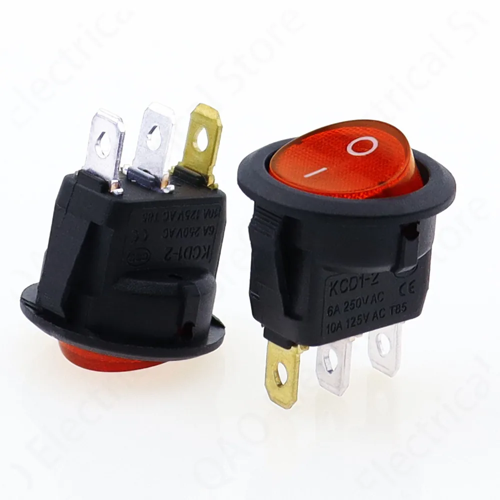 

Promotion!5pcs Red Light ON-OFF SPST Round Rocker Switch 220v 12v