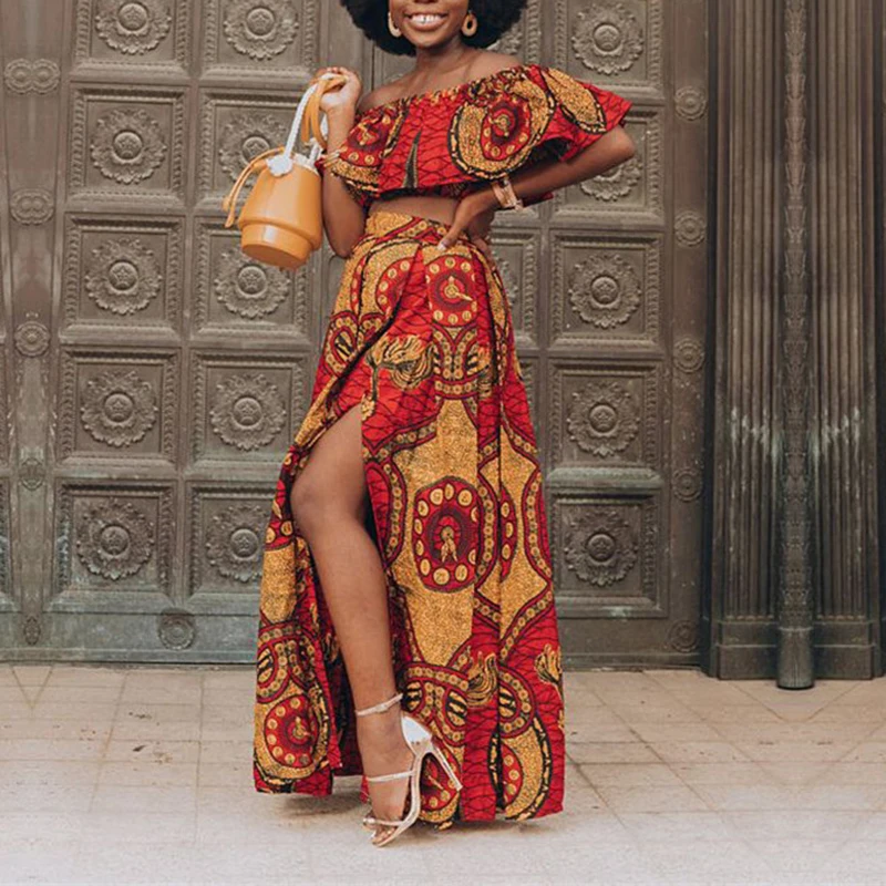 Conjunto de ropa africana para mujer, conjunto de 2 piezas (Tops + faldas), falda de cera Ankara, ropa tradicional, vestidos africanos de fiesta para mujer