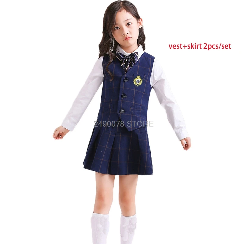 vest pants 2pcs Костюм для девочек и мальчиков с цветочным принтом для свадьбы, детский деловой жилет, брюки, юбка, комплект одежды для девочек, костюм для выступлений на выпускной, костюм для танцев на фортепиано - Цвет: vest pants 2pcs