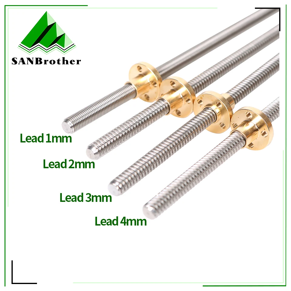 3D Printer THSL-300-8D Trapezoidal Rod T8 Lead Screw Thread 8mm Lead1mm Length100mm200mm300mm400mm500mm600mm with Brass Nut