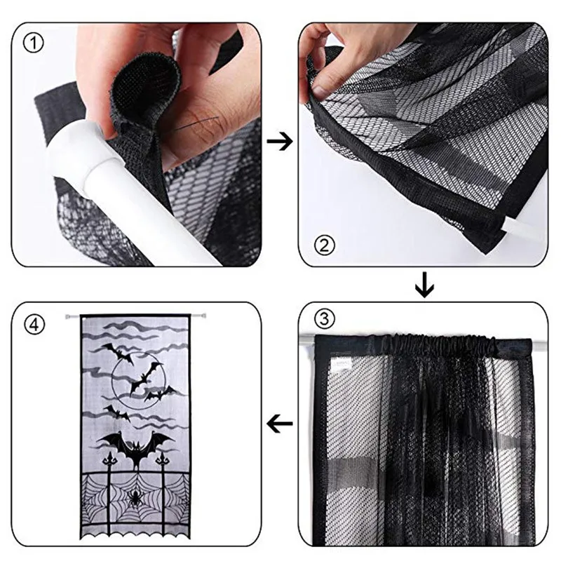 Короткие занавески на Хэллоуин новинка Черная кружевная паутина летучая мышь