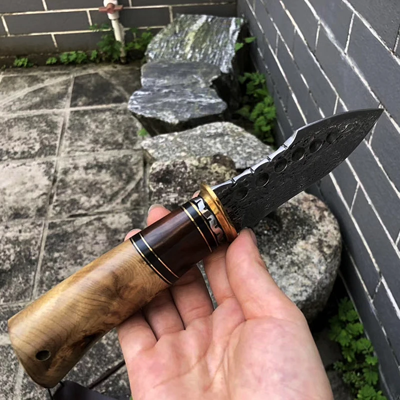 Дамасский стальной нож высокой твердости острый ранцеобразный уличный для