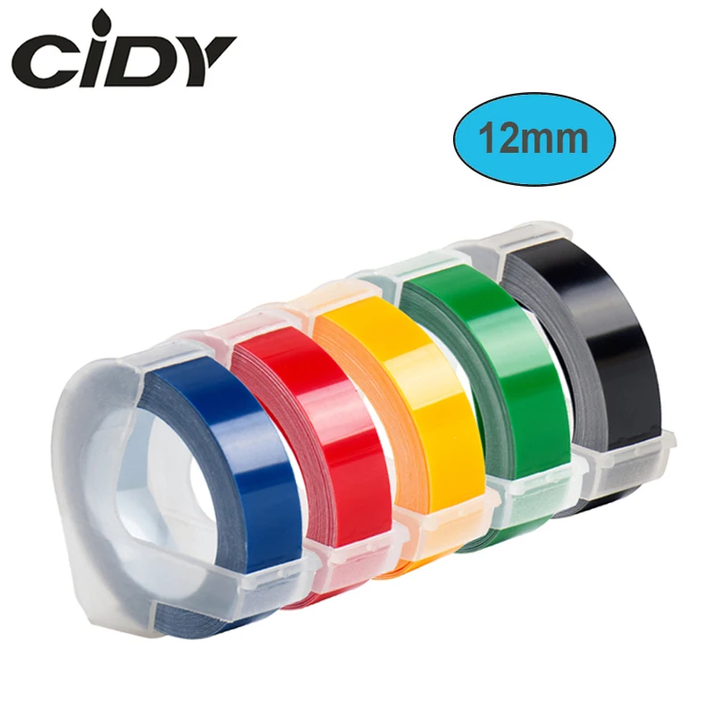 

CIDY, 5 шт., 12 мм * 3 м, совместим с разноцветными 3D пластиковыми искусственными элементами DYMO для изготовления этикеток с тиснением для DYMO 1610/12965/...