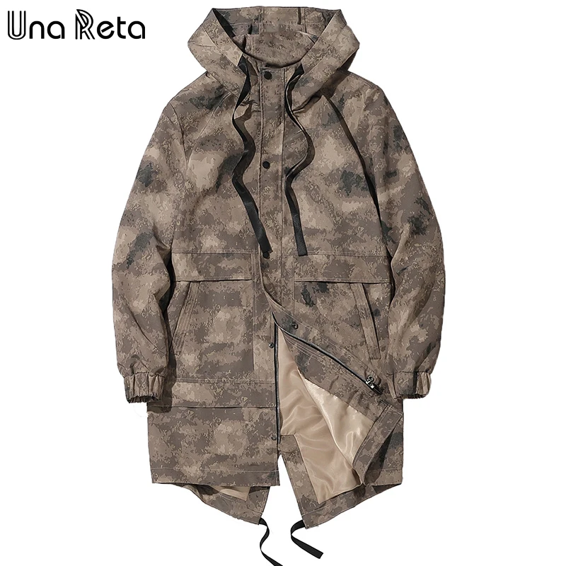 Тренчкот Una Reta мужской Камуфляжный с капюшоном Длинная ветровка в стиле