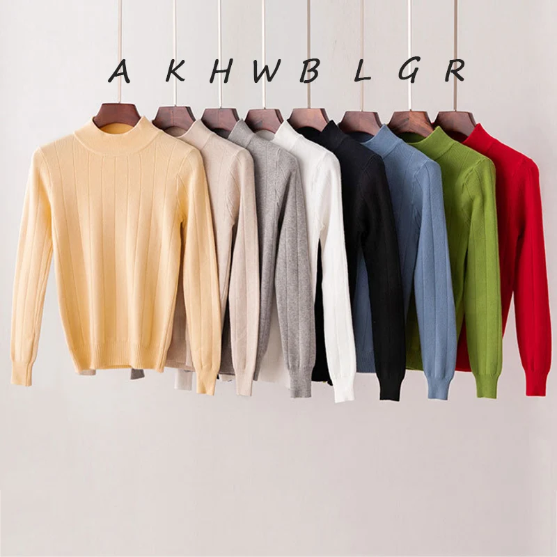 

Fashion Women Half Collar Sweater Knitted Pullover Autumn Long-sleeved Basic Sweater