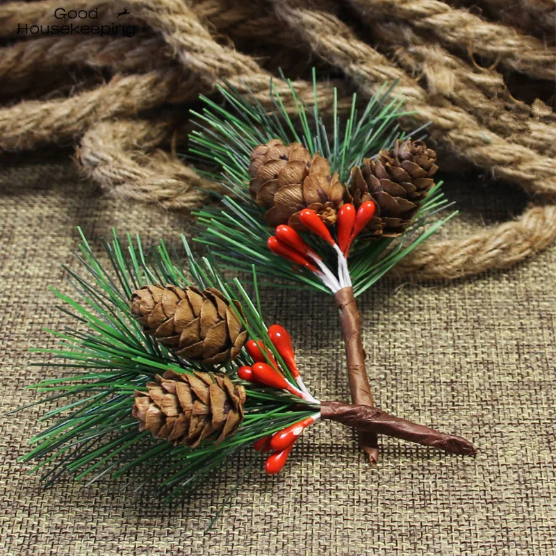 

10pcs Artificial Flower Red Christmas Berry And Pine Cone Picks With Holly Branches For Holiday Floral Decor Flower Crafts
