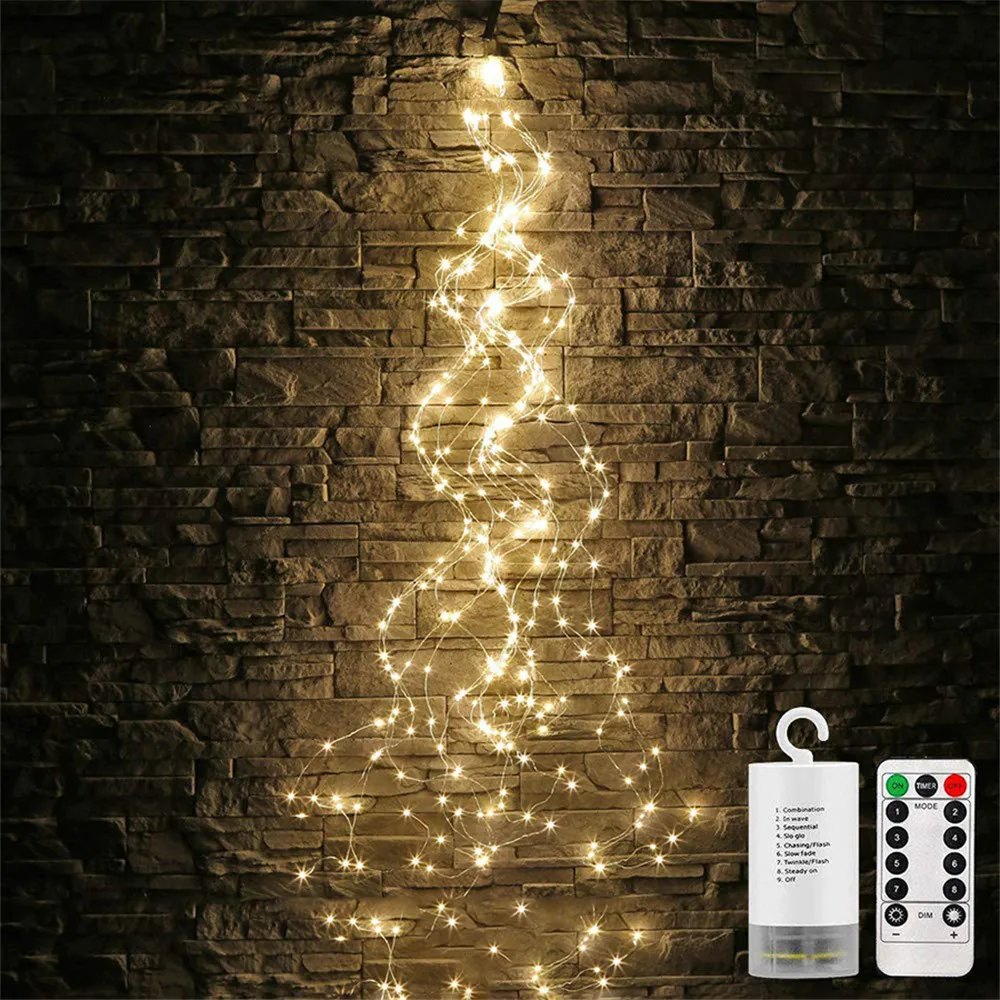 Outdoor Tree Vines Waterfall Fairy Led String Light 8 Modes Copper String Christmas Lights For Wedding Party Holiday Decoration