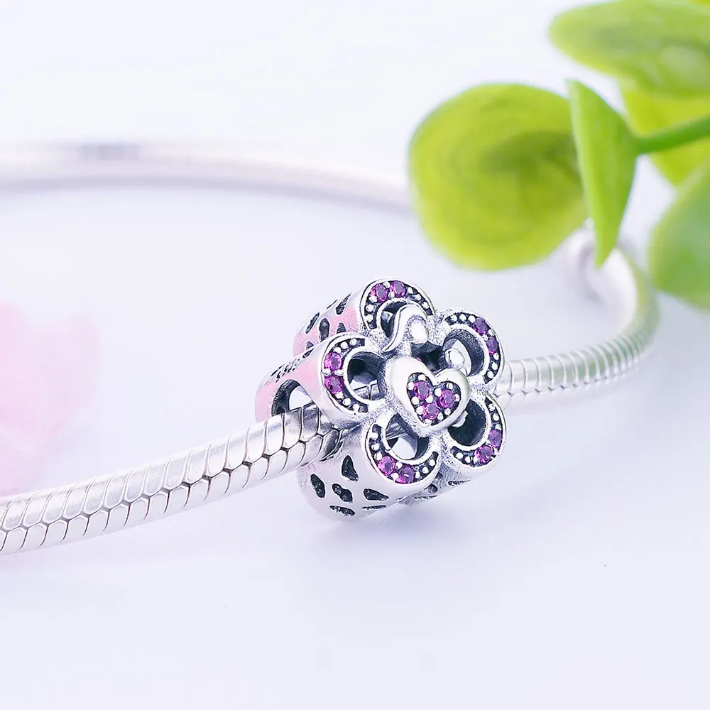 Высокое качество 925 серебро сердце Очаровательные бусы с красными ЧР подходят к