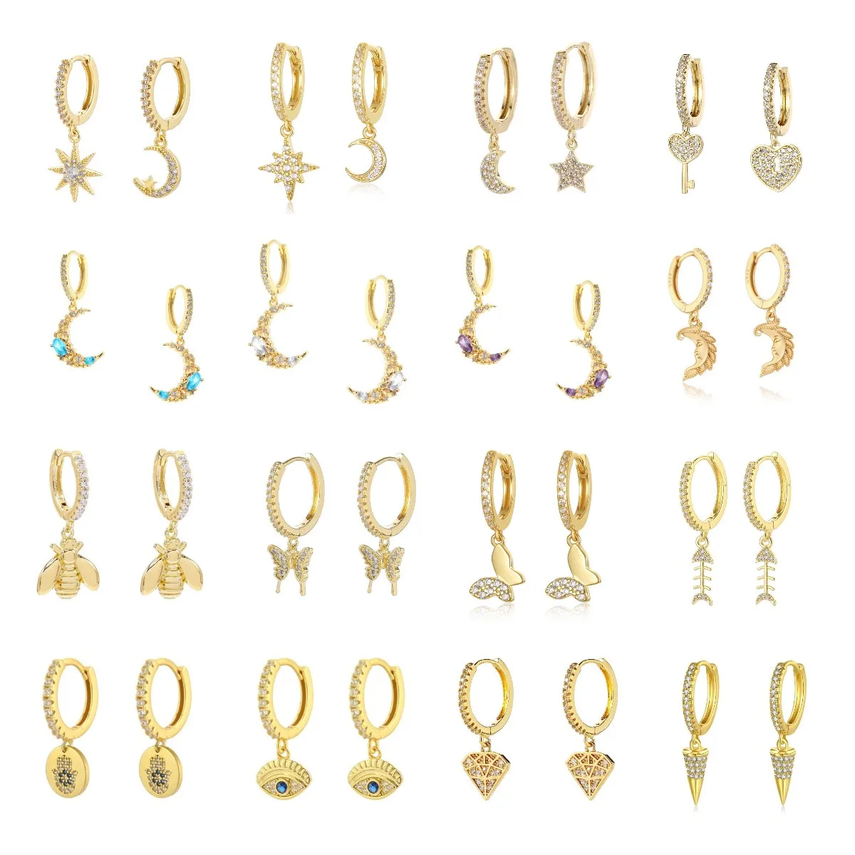 Оптовая продажа кубические циркониевые серьги-кольца с подвеской в виде Луны