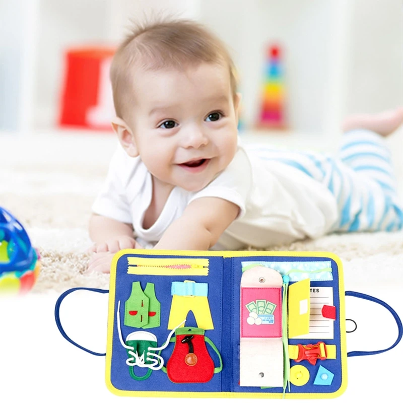 

Toddler Busy Board 14 in 1 Learn to Dress Montessori Activity Toy Baby Educational Learning Sensory Gifts for Car Travel
