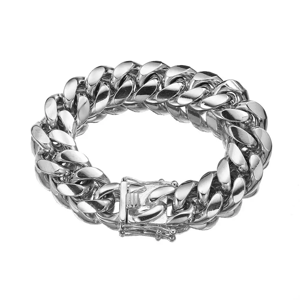 

1 New Cuban Curb Miami Chain Bracelet Bijoux Stainless Steel Link Chain Bracelets & Bangles For Men Hip Hop Rock Jewelry Gift