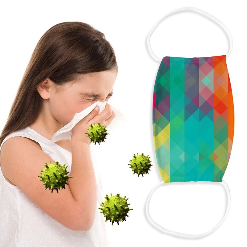 

8Pcs Adult Ice Silk Dustproof Mouth Mask Rainbow Geometric Pattern Anti-Haze Festival Rave Face Cover with Filter Pocket