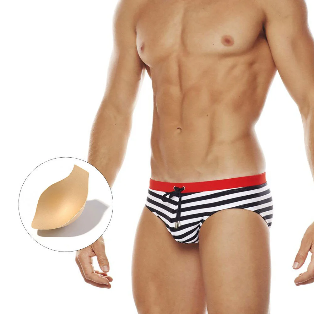 

Trendy Striped Swimwear Men Padded Maillot De Bain Boy Swim Suits 2021 New Boxer Shorts Swim Trunks Summer Swimming Mayo Sungas