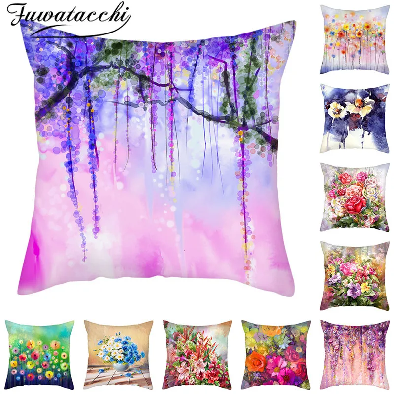Fuwatacchi весенний цветочный чехол для подушки красочный фото декоративный дома
