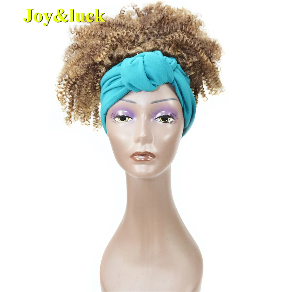 

Joy&luck Short Afro Kinky Curly Headband Wig Ombre Brown Synthetic Wigs for African Women Wigs with Bang Full Wig Hair Style