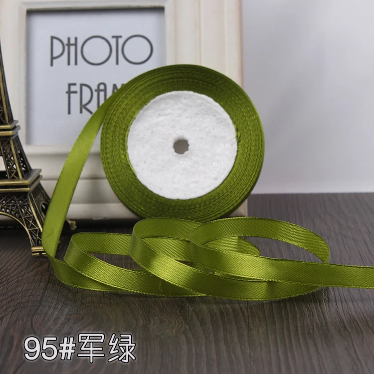 No 95 Army green 6 мм 1 см 1,5 см 2 см 2,5 см 4 5 см атласными лентами DIY искусственный шелк розы Ремесла поставок швейной фурнитуры Скрапбукинг Материал - Цвет: No 95 Army green