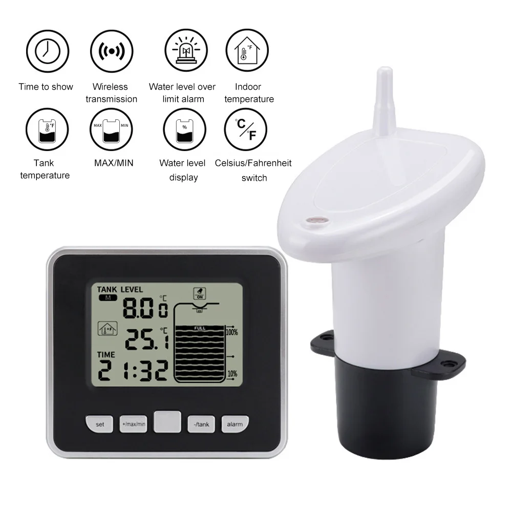 

Ultrasonic Liquid Level Sensor Wifi Water Tank Level Gauge Water Depth Measuring Meter Clock with Temperature Display