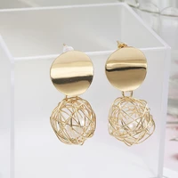 european and american fashion simple personality geometric woven ball pearl earrings metal personality brushed earrings