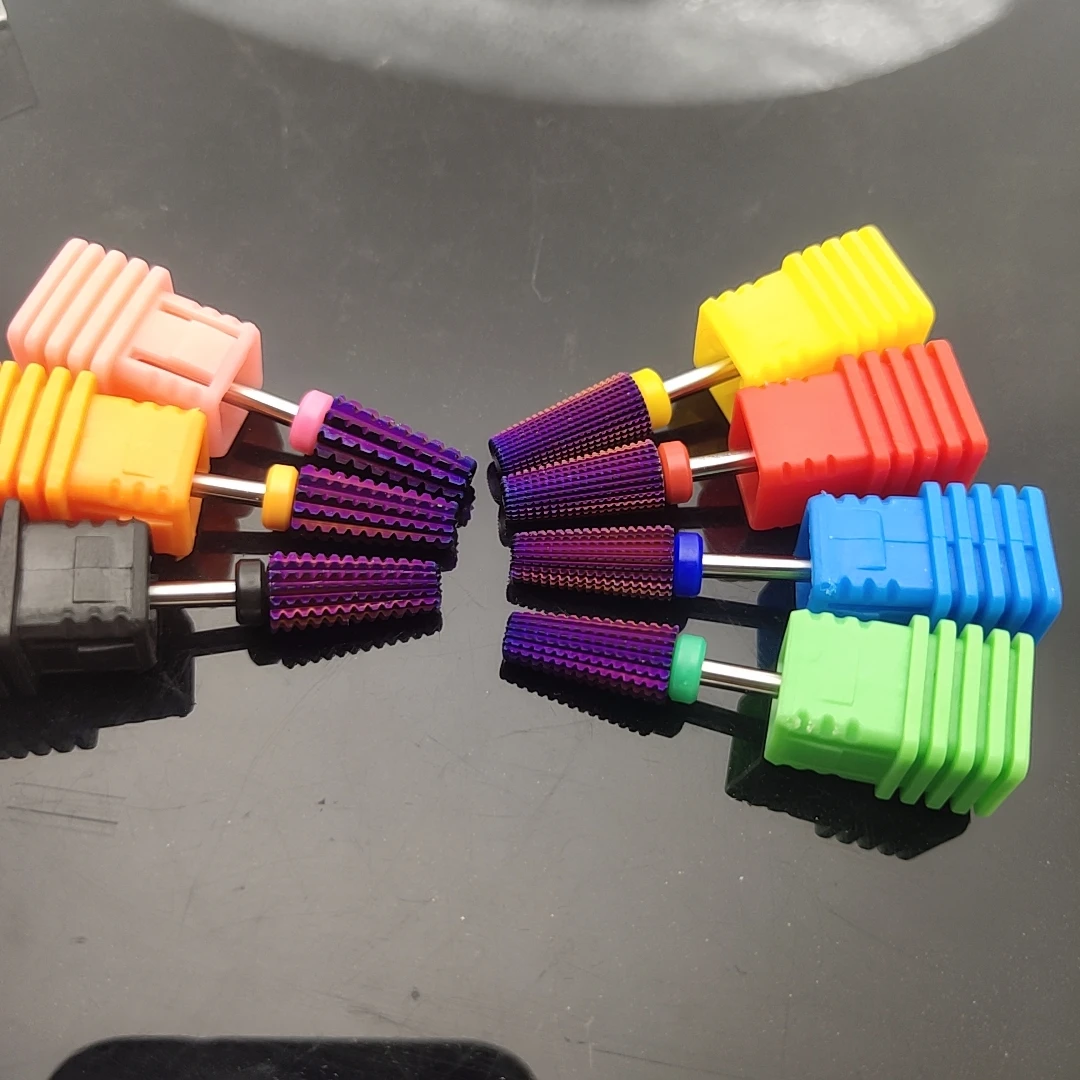 New Purple Plated 5 in 1 Carbide Nail Drill Bits With Cut 2-Way Drills Tapered Bit Milling Cutter For Manicure Nails Accessories