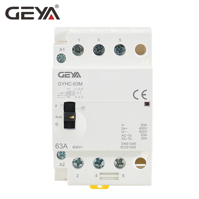 GEYA GYHC 3 фазы 40A 63A 3NO din рейку бытовой AC модульный контактор с ручным управлением