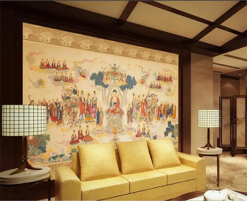 

Пользовательские 3d фото обои для гостиной роспись Китайская буддизм роспись 3d картина Диван ТВ Фон нетканые обои для стен 3d