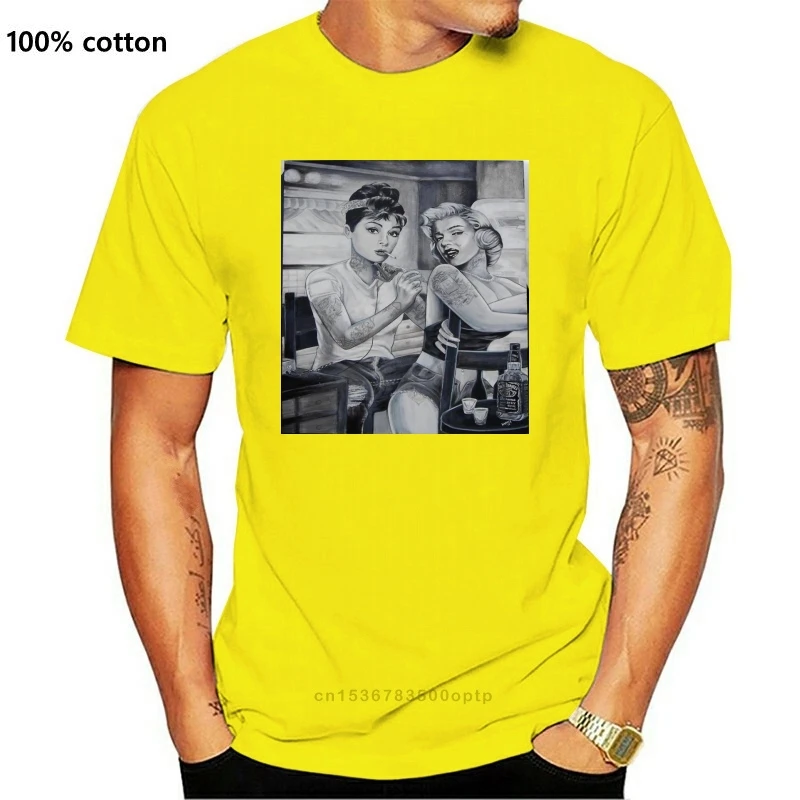 

New Men T shirt Handsome Unique Marilyn Monroe Audrey Hepburn Tattoo s T Shirt funny t-shirt novelty tshirt women